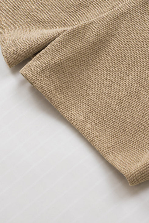 Brushed Ribbed Button Split V Neck Long Sleeve Romper